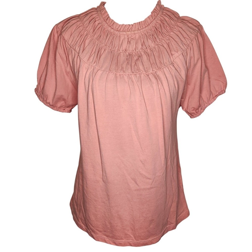 JCREW Smock Neck Shirt Womens XS Pink Orange Cotton Summer Blouse
